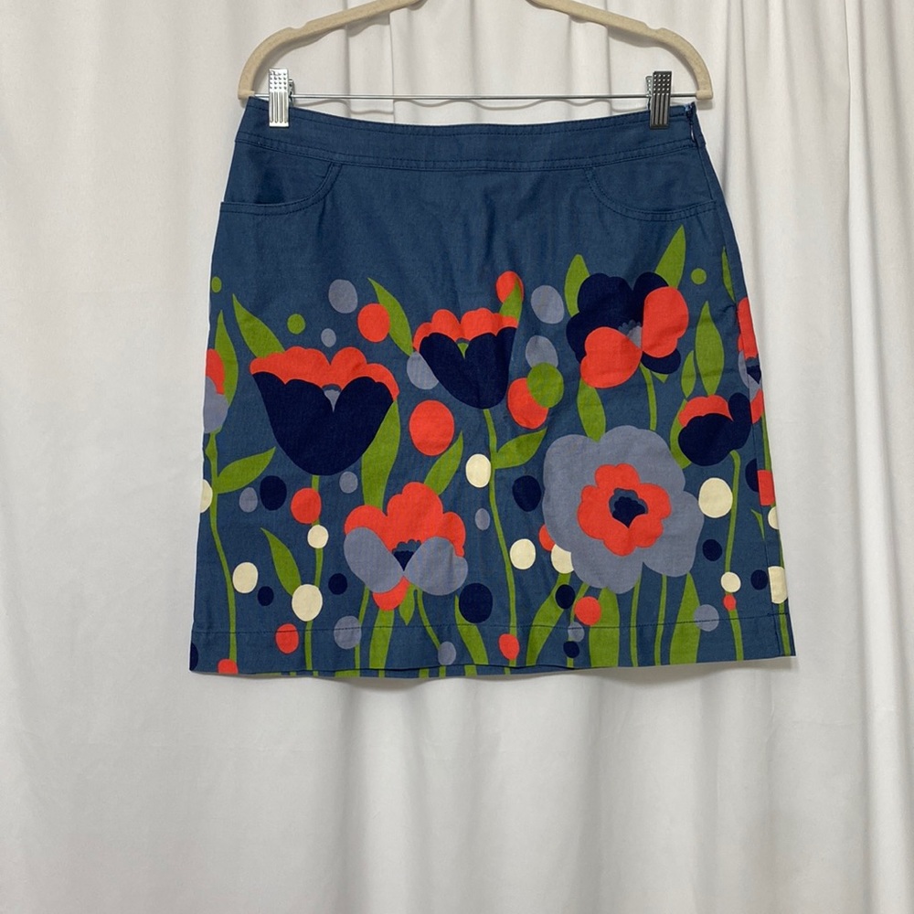 Boden Blue Colorful Mod Print Canvas Skirt US 8